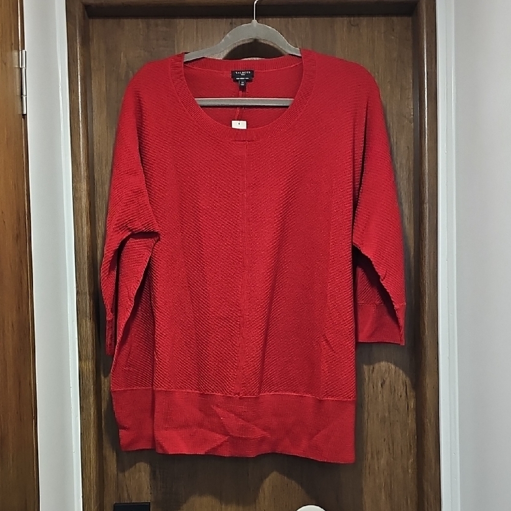 Talbots Vibrant Red Crew Neck  merino wool Sweater womens plus size 3X